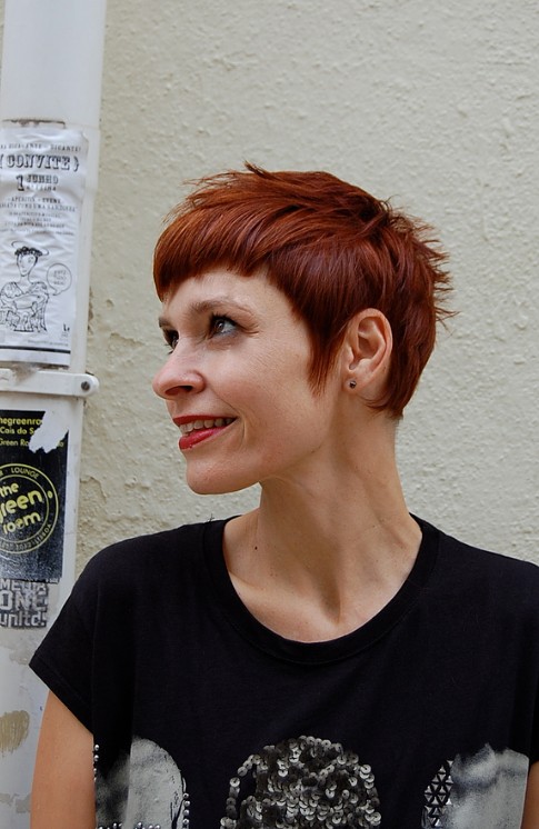 Side View of Trendy Short Red Cut