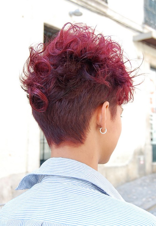 Back View of Sexy Short Sassy Curly Red Hairstyle
