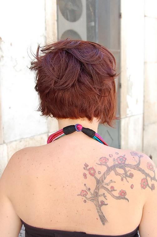 Back View of Short Messy Brown Bob Hairstyle