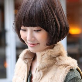 Cute Asian Bob Hairstyle with Blunt Bangs