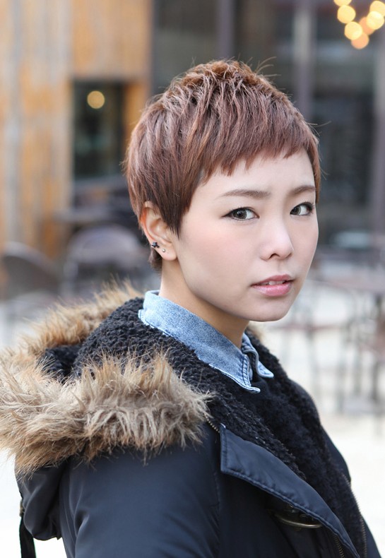 Cute Short Layered Boyish Hairstyle - Asian Brown Short ...