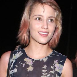 Dianna Agron Short Naturally Wavy Hairstyle with Pink Highlights