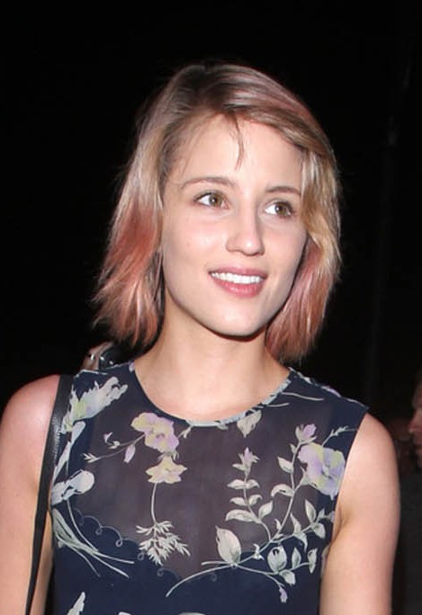 Dianna Agron Short Naturally Wavy Hairstyle with Pink Highlights