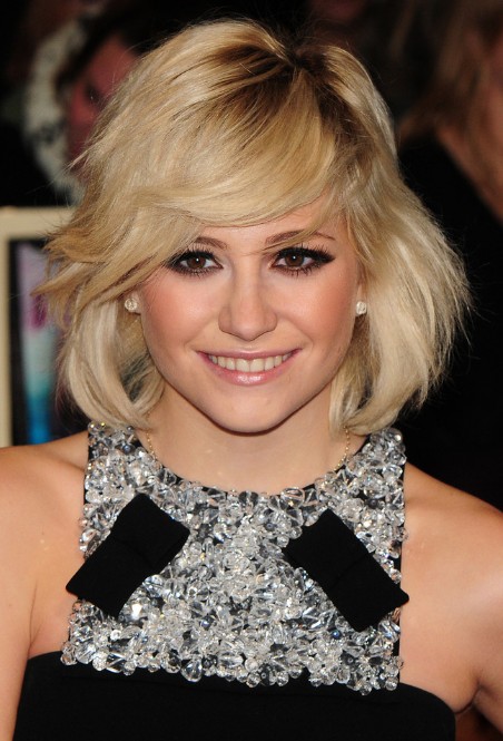 Pixie Lott Sexy Blonde Bob Hairstyle with Side Bangs 2013