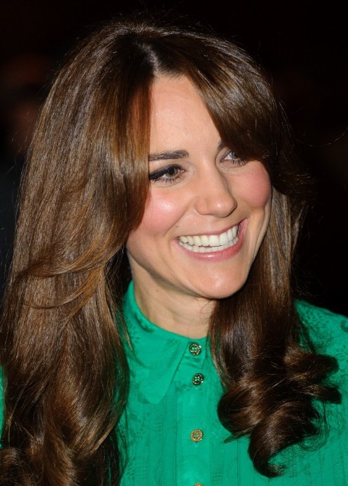 Kate Middleton Long Curly Hair Style with Bangs