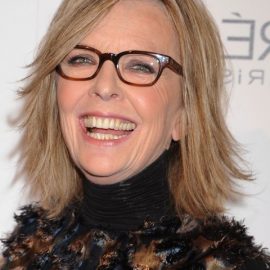 Diane Keaton shoulder length hairstyle for mature women over 60