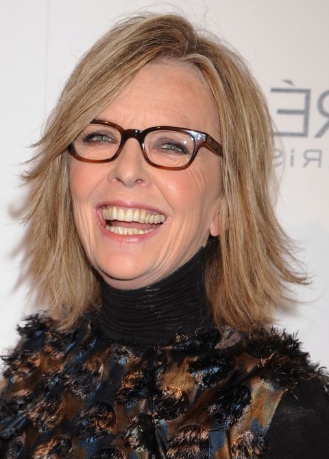 Diane Keaton shoulder length hairstyle for mature women over 60