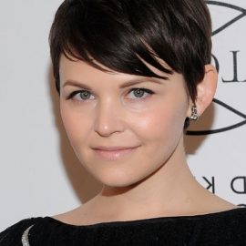 Ginnifer Goodwin cute short black hairstyle with side swept bangs