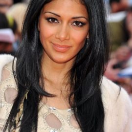 2014 Center Parted Long Black Straight Hairstyle for Women Nicole Scherzinger Hairstyles