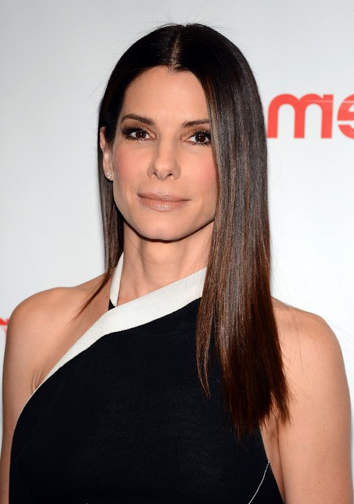 center parted hairstyle - long straight hairstyle - Sandra Bullock Hairstyle