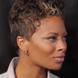 Side view of short curly hairstyle for black women from Eva Pigford