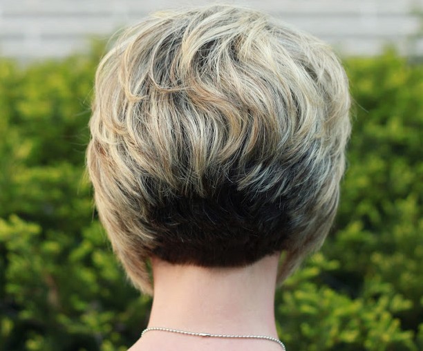 Back View Of Stacked Bob Hairstyle Layered Short Hairstyle For