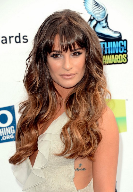 Celebrity Long Ombre Hairstyle: Wavy Hair with Bangs - Lea Michele's Long Hairstyle