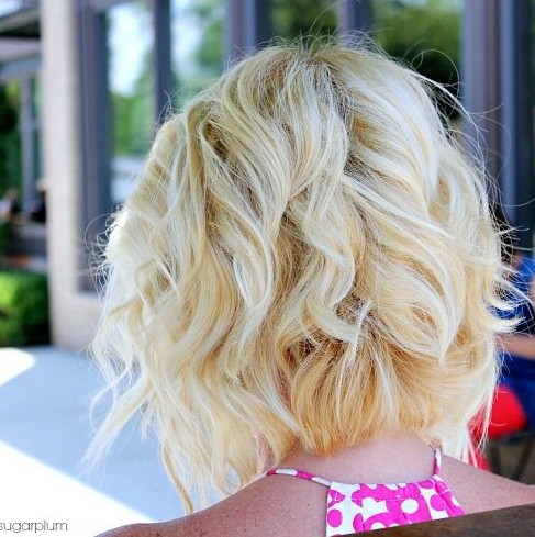 Angled Piecey Bob haircut - Back View of Short Wavy Bob Hairstyle