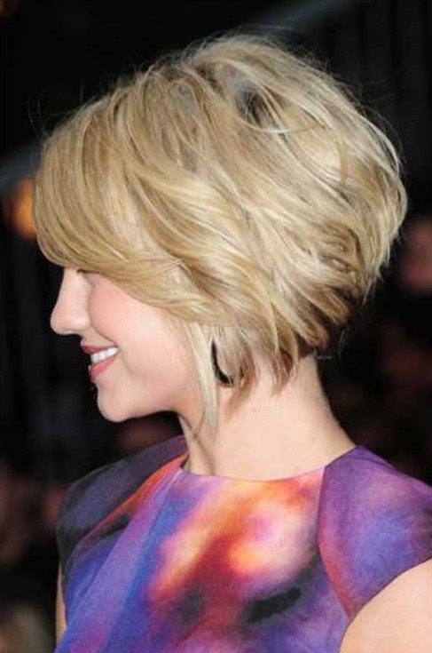 Layered Bob Haircut - Side View of Short Angled Wavy Bob Hairstyle