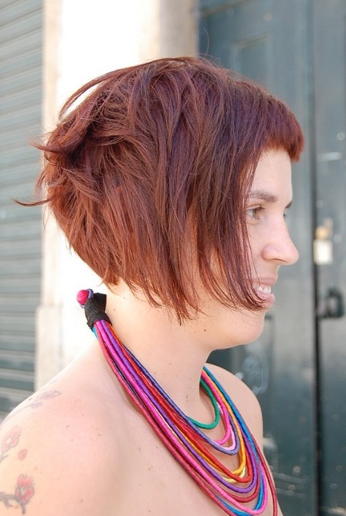 Edgy Short Cut Bob Hairstyle For Summer Side View Of Red