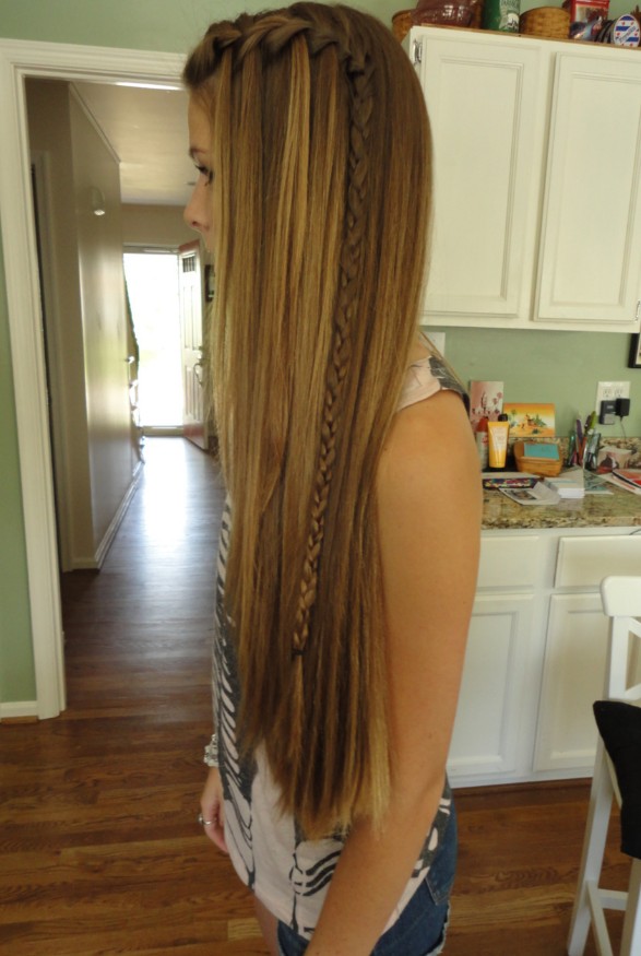 Long Hipster Hair - Highlighted Straight Style with Asymmetrical Braid