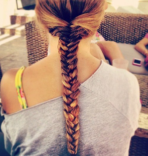 Back View of Ombre Fishtail Braid - Hairstyle for Girls - Hairstyles Weekly