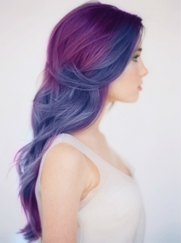 Blue Purple Hair Long Waves In Soft Plum And Indigo Hairstyles Weekly