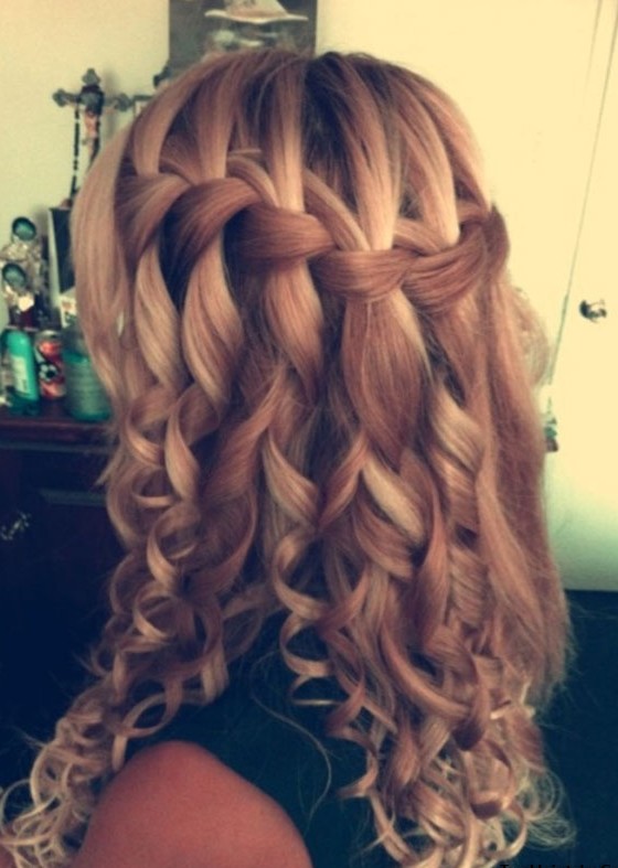 Curly Waterfall Braid: Formal Ringlets & Braid Long Style 