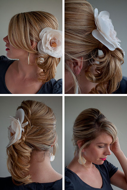 Twist and Pin side ponytail with corsage