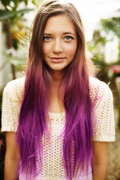 Long blonde to purple ombre hair styles