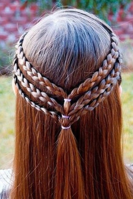 Triple-Braided Half Up Hairstyle for Girls