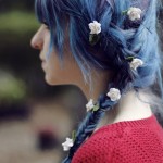 Wild and Colorful Hair 2014 - Messy Blue Braid with Pink Rosebuds