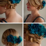 Low Braided Updo with Blue Hair Accessory