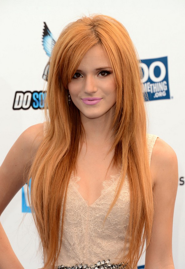 Bella Thorne Long Straight Hairstyle with Bangs for Thick Hair