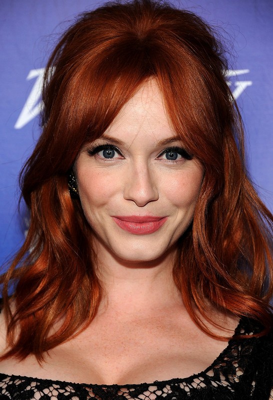 Christina Hendricks Red Half Up Half Down Hairstyle for Thick Hair