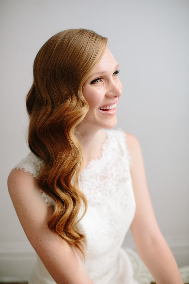 DIY Wedding Hairstyles: Romantic Deep Side Parted Long Wavy Hairstyle