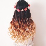 Romantic Ombre Wavy Hairstyle with Flowers