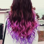 Back view of Sexy Brown to Pink Purple Ombre Hair for long hair