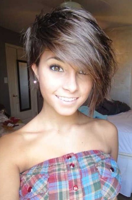 Adorable Short Haircut with Long Bangs for Girls