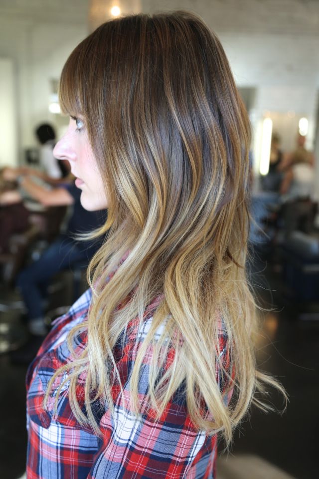 Side View Of Pretty Brown To Blonde Ombre Hair For Long Sleek Hair