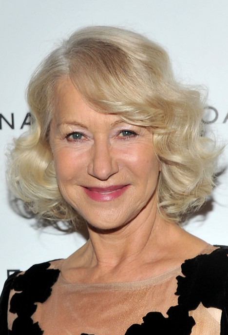 Helen Mirren Layered Bob Hairstyle with Curls for Women Over 60