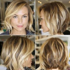 Layered bob haircut with waves for women