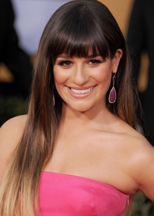 Lea Michele Long Straight Ombre Hair with Blunt Bangs
