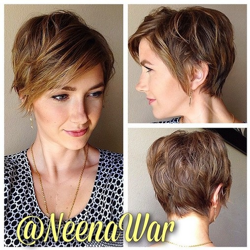 Layered pixie cut with long bangs