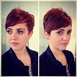 Short Layered Red Pixie Cut with Side Swept Bangs