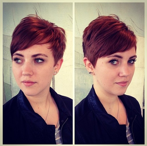 Short Layered Red Pixie Cut with Side Swept Bangs 