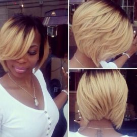 Short dark to blond ombre bob hairstyle for black women