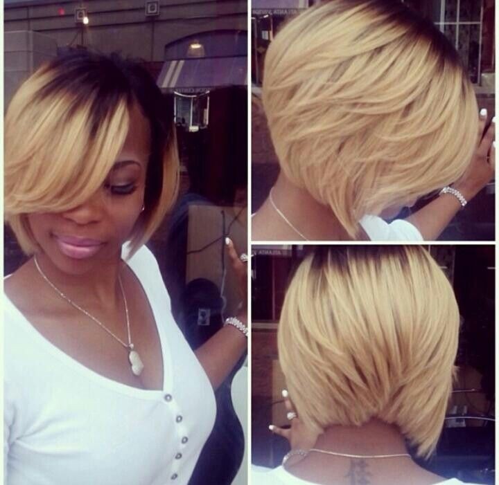 Short dark to blond ombre bob hairstyle for black women