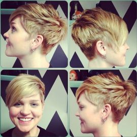 Short layered pixie cut with side swept bangs for girls