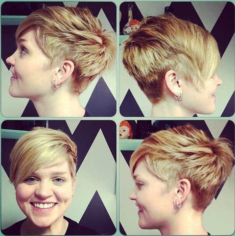 cool short layered pixie cut with long side swept bangs