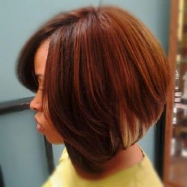 Side view of shrot stacked bob hairstyle for black women