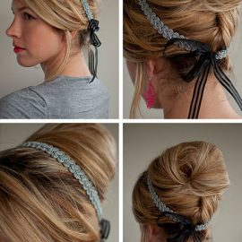 Classic beehive updo with ribbon headband
