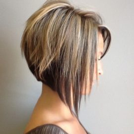 Side view of asymmetrical bob hairstyle