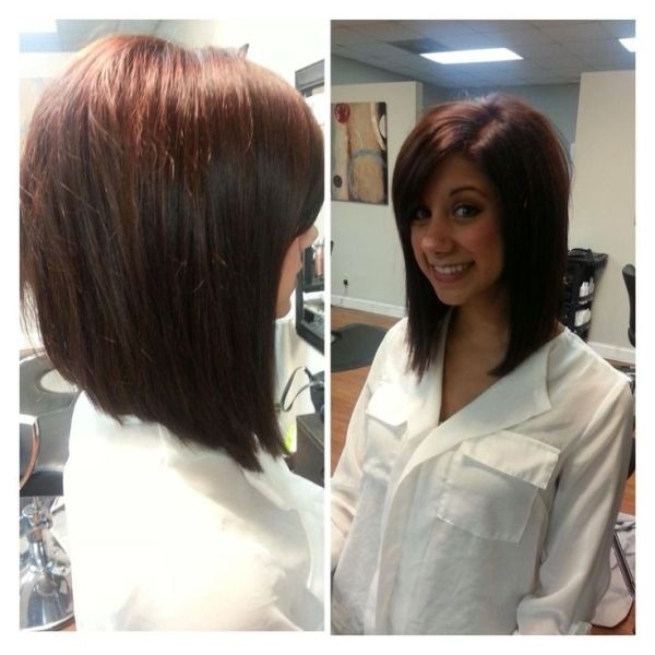 angled brunette - red long bob hairstyle